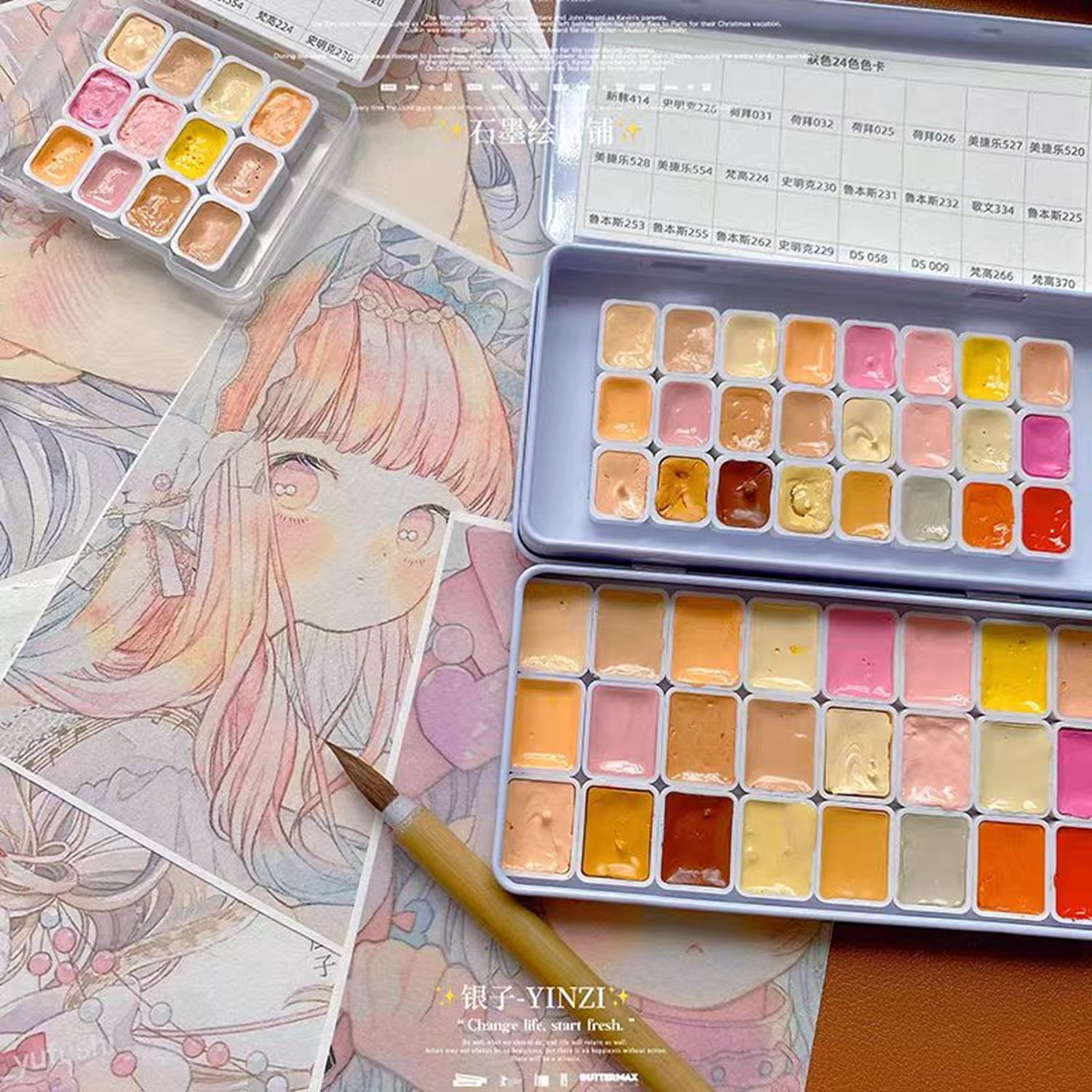 Handmade Skin Tone Watercolor Paint holbein/schmicke/Mmijello 24 Colors Split Watercolor  1ml Tin Box Artist Art Supplies