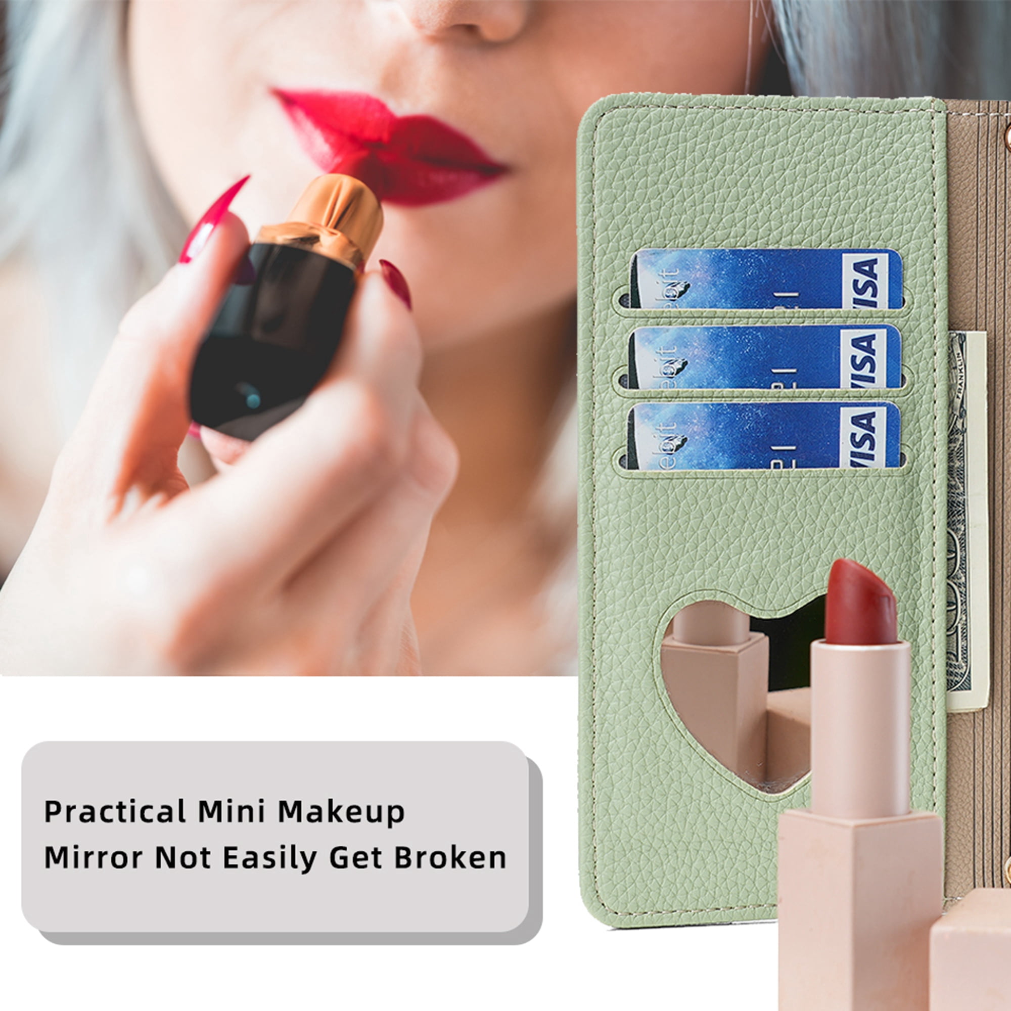 Dteck Crossbody Wallet Case for Samsung Galaxy A35 5G, Bicolor PU Leather Zipper Purse with Card Holder Mini Make-up Mirror for Women Girls,Folio Flip Phone Case with Magnetic Closure,Green