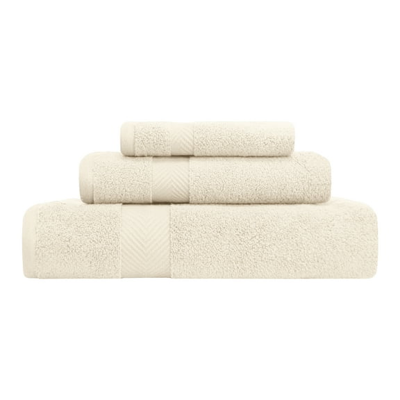 BNM Zero Twist Cotton 3 Piece Assorted Towel Set, Ivory