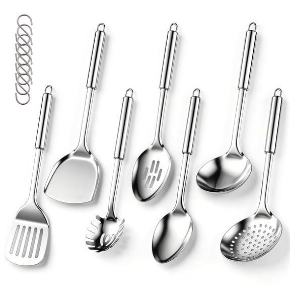 Vesteel 14-Piece Cooking Utensils Set, Stainless Steel Kitchen Utensils with Hooks, Non-Stick Cookware Set Include Pasta Server, Skimmer and Spatula, Heat Resistant & Dishwasher Safe