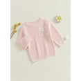 thumbnail image 3 of Suealasg Toddler Baby Girls Fall Winter Sweaters Long Sleeve Bowknot Embroidery Thick Knitted Pullover 6M 1T 2T  3T 4T 5T Kids Girls Loose Fit Warm Knitwear Tops, 3 of 7