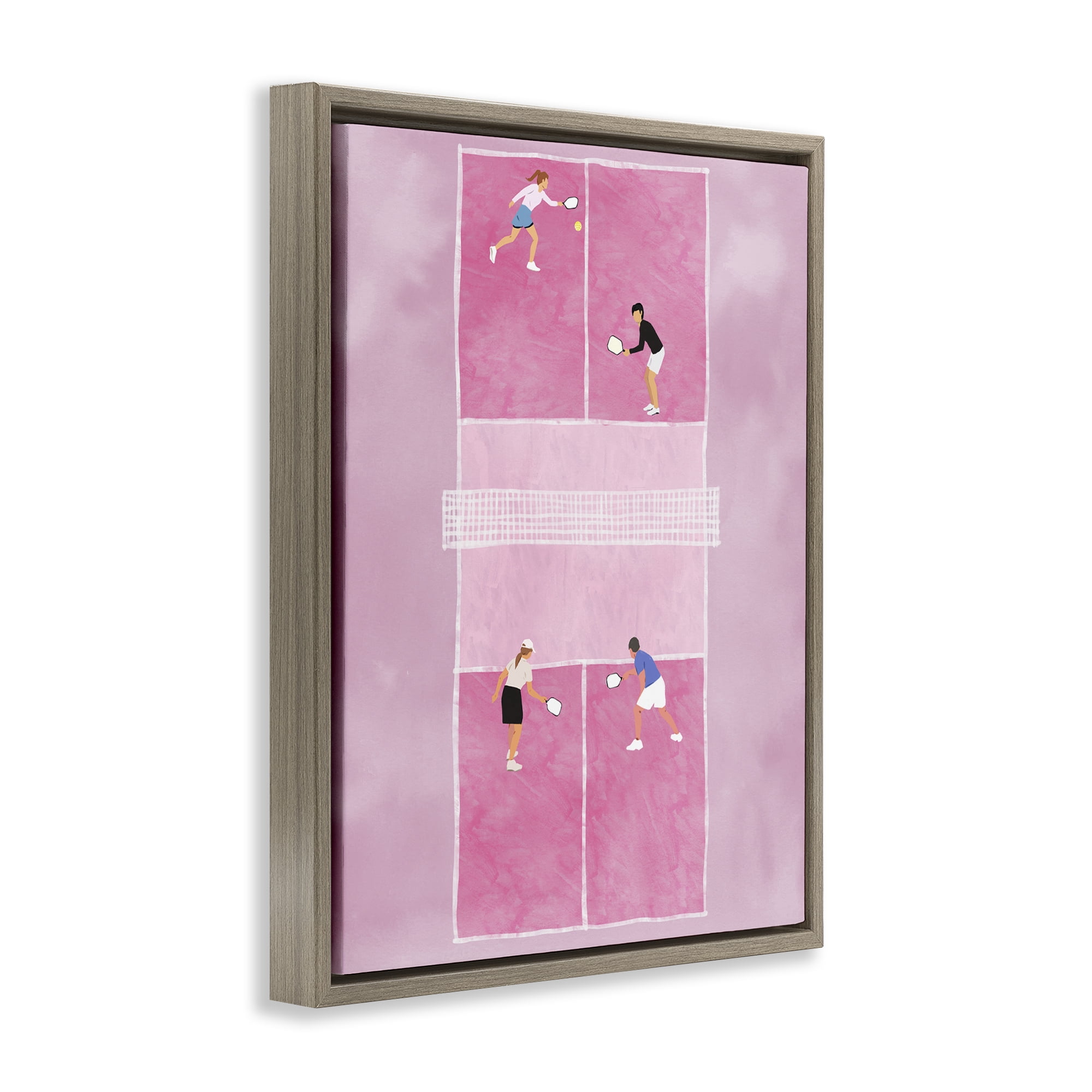 Stupell Industries Pink Pickleball Court Sports Painting Brown Floater Framed Canvas Art Print Wall Art, 17 x 21