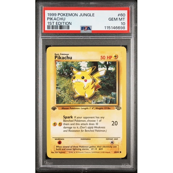 Graded 1999 PKM Jungle Pikachu #60 First 1st Edition Trading Card Game PSA 10 Gem Mint