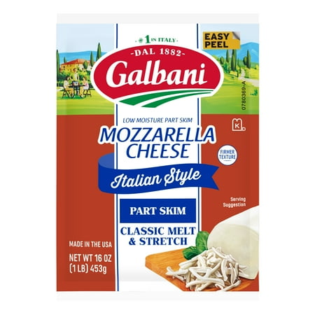 Galbani Part Skim Milk Low Moisture Mozzarella Cheese Block, 16 oz (Refrigerated)