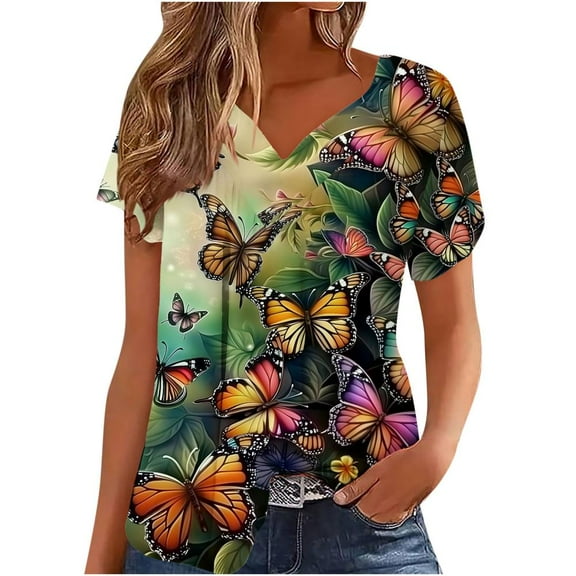 Patlollav Women'S Plus Size T-Shirts Summer Dressy Casual Blouses Short Sleeve V Neck Tunic Tops