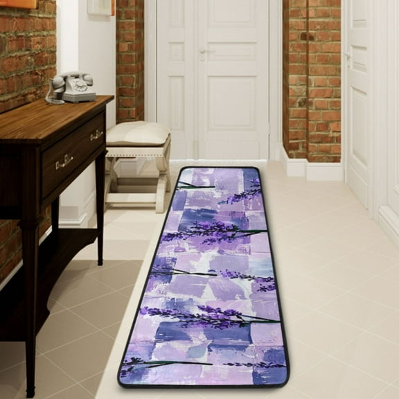 Ryvnso Lavender on Grid Hallway Runner Rugs Floor Carpet Non Slip Entryway Mat 2' x 6'