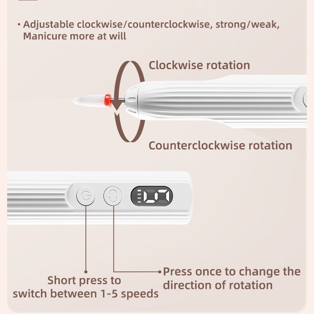 Professional Nail Drill Machine, Electric Manicure Pedicure Kit -18000RPM Cordless Nail Grinder (Portable Rechargeable Electric Nail File Set)