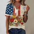 thumbnail image 2 of Youpwaven Women's Independence Day V-Neck Top, Patriotic 250th Anniversary American Flag Shirt, Floral Butterfly 4th of July Graphic Tee, Short Sleeve Henley Button Up Summer Apparel, 2 of 6