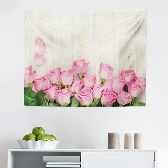 Rustic Wood Tapestry, Composition with Fresh Spring Season Daisies Blossoming Nature Foliage Design, Fabric Wall Hanging Decor for Bedroom Living Room Dorm, 2 Sizes, Multicolor, by Ambesonne