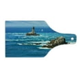 thumbnail image 2 of Lighthouse Cutting Board, Daytime Lighthouse Wavy Ocean View and Clear Sky Rocky Islands Sailboat, Tempered Glass Cutting and Serving Board, Wine Bottle Shape, Blue Grey White, by Ambesonne, 2 of 5