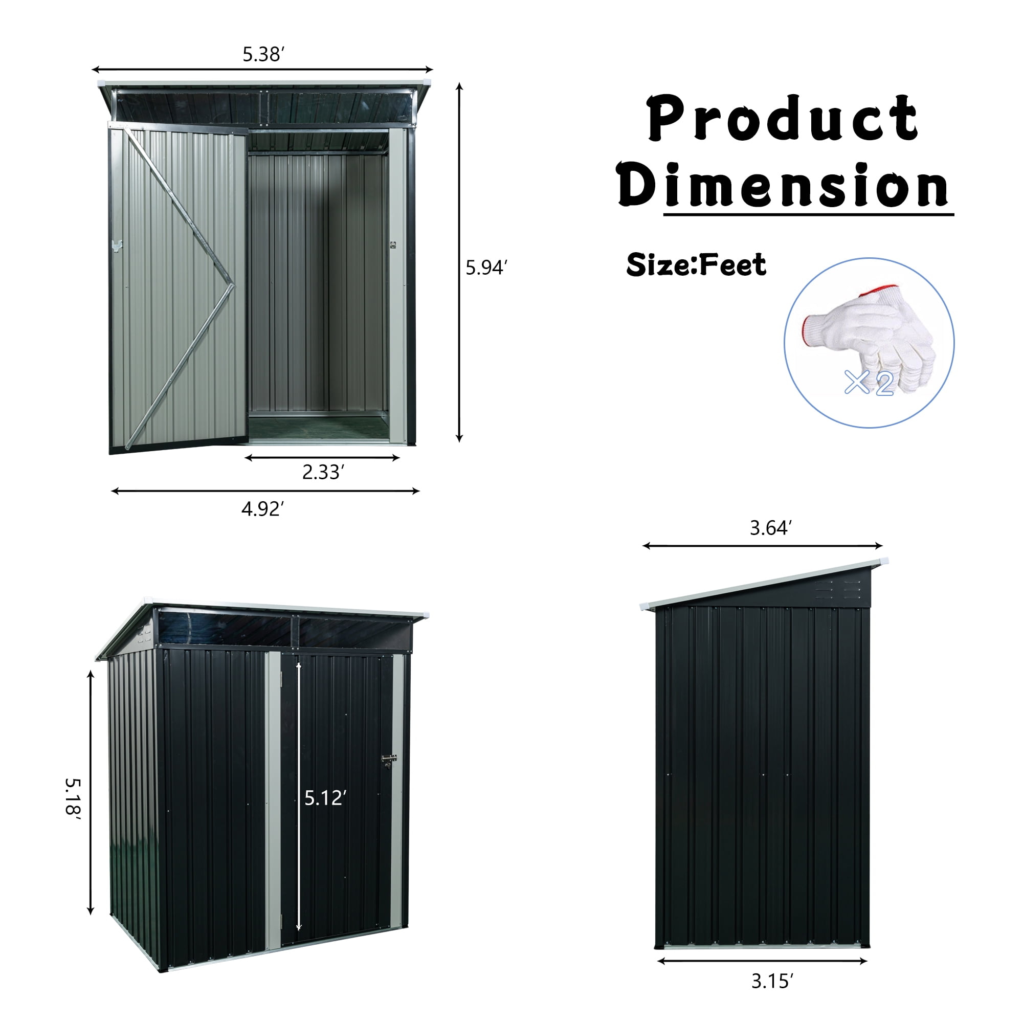 Aukfa 5x3 FT Metal Outdoor Garden Storage Shed,Waterproof Metal Garden Shedsw/ Lockable Doors for Garden,Backyard,Black