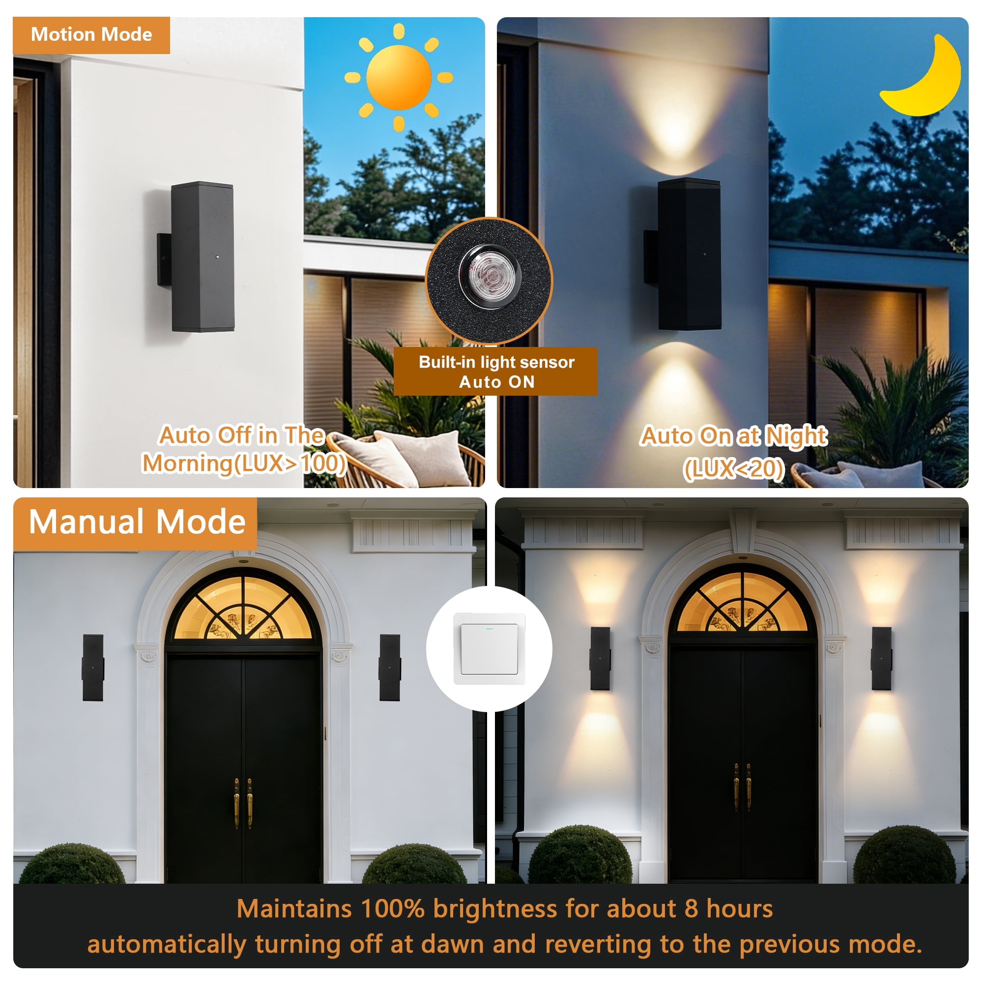 Outdoor Wall Light Fixture, Exterior Lighting Fixtures Dusk to Dawn Sconce Lights for Porch Patio, Black