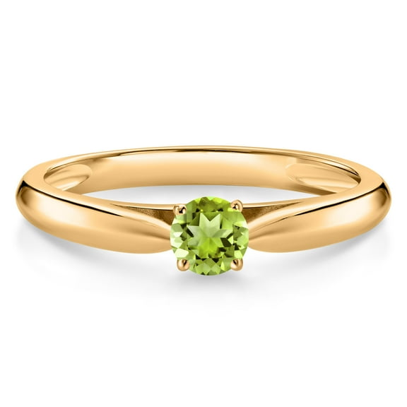 Gem Stone King 0.21 Ct Round Green Peridot 10K Yellow Gold Solitaire Engagement Ring (Size 7)