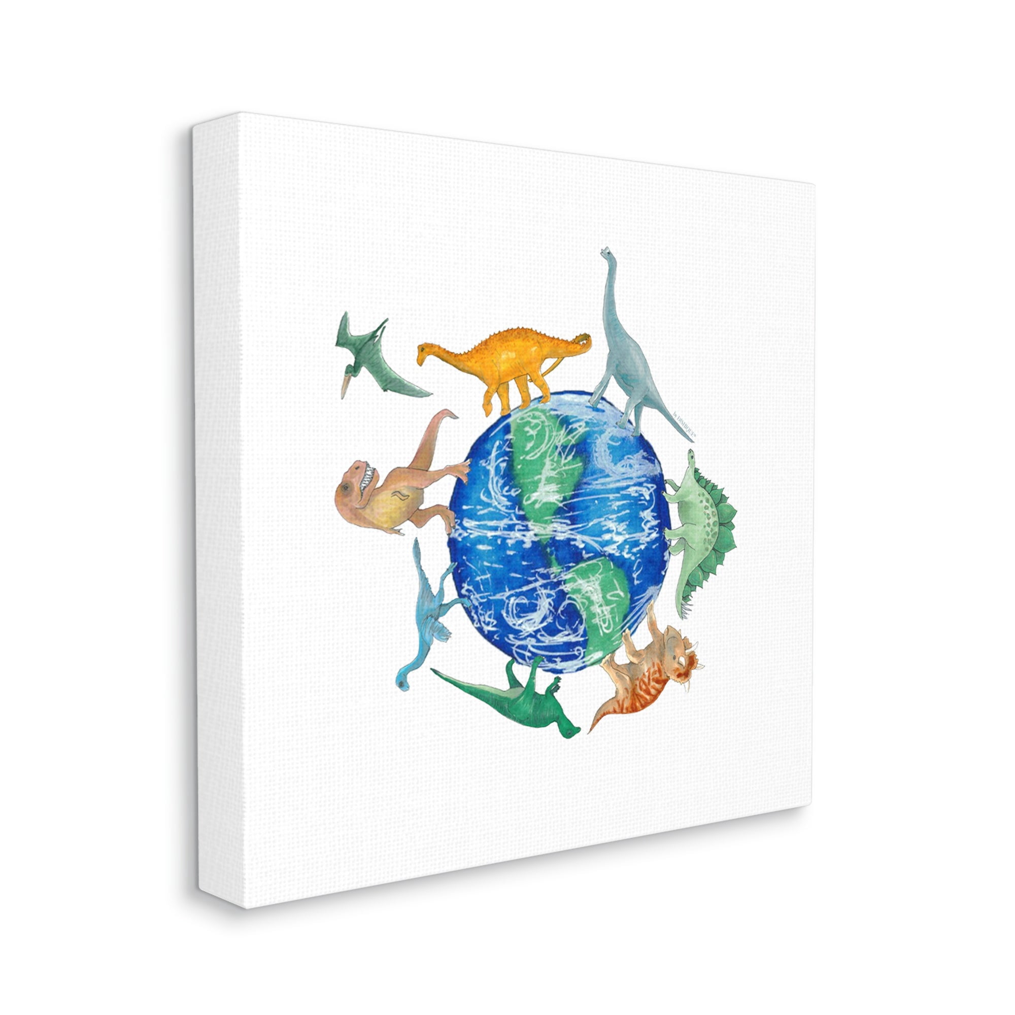 Stupell Industries Various Dinosaurs Circling Planet Earth Globe Illustration Graphic Art Gallery Wrapped Canvas Print Wall Art, Design by Dishique
