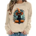 thumbnail image 3 of LangJing Halloween Spooky Season Sweatshirts Women Black Cat Pumpkin Graphic Long Sleeve Shirt Oversized Pullover Fall Tops Khaki,S, 3 of 7