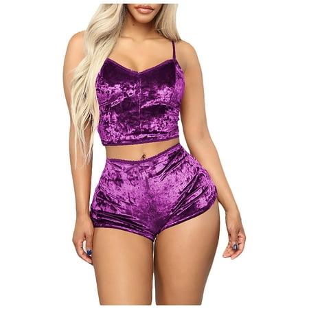 

wendunide lingerie for women New Women Deep V Sexy Lingerie Velvet Camisole Bow Shorts Set Bra Underwear Bra & Brief Sets Purple M
