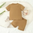 thumbnail image 4 of REORIAFEE Baby Girl Going Home Outfit Newborn Short Sleeve Tee and Short Set Button on Shoulders Suits with Pocket and Drawstring Solid Color Letter Print Cotton Set Summer Clothing Size 12-18M Brown, 4 of 9