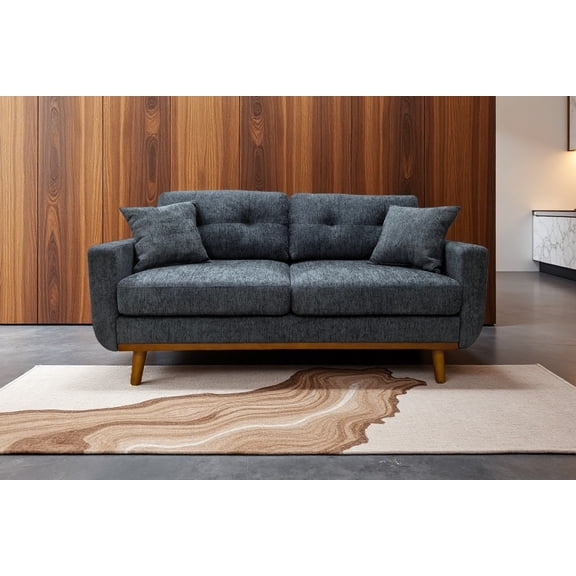 67.7" Wide Mid-Century Modern Upholstered Tufted Loveseat Sofa With Wooden Legs