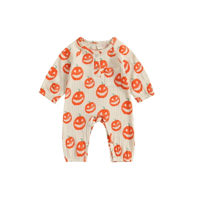 SUNSIOM Combinaisons pour Bébés Garçons Vêtements d'Halloween Imprimé Citrouille Col Rond Manches Longues Combinaisons d'Automne