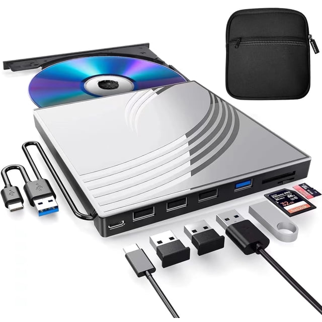 Unidad externa de CD/DVD BPAKDU para portátil con funda de transporte