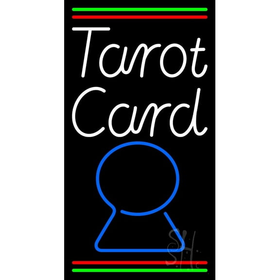 White Tarot Card Blue Crystal With Line LED Neon Sign 37" Tall x 20" Wide - inches Black Square Cut Acrylic Backing, with Dimmer - Bright and Premium built indoor LED Neon Sign for Storefront.