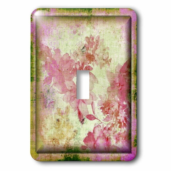 3dRose, Pink and Green Retro Flowers, single toggle switch