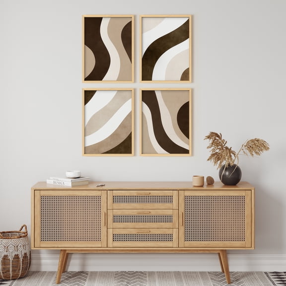 Framed Print Wall Art Set of 4 - Neutral Abstract Colorblocks Poster Art - 4 Pieces Minimalist Modern Wall Decor for Living Room - 12"x16"x4 NATURAL