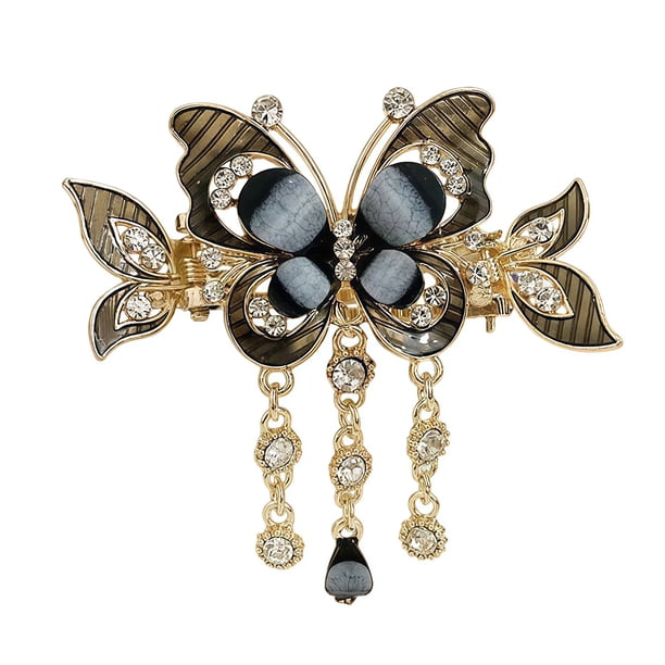 Pinza para el pelo con forma de mariposa y cadena de borlas, antideslizante, con brillantes diamantes de imitación, herramienta para peinar el cabello, accesorio para el cabello
