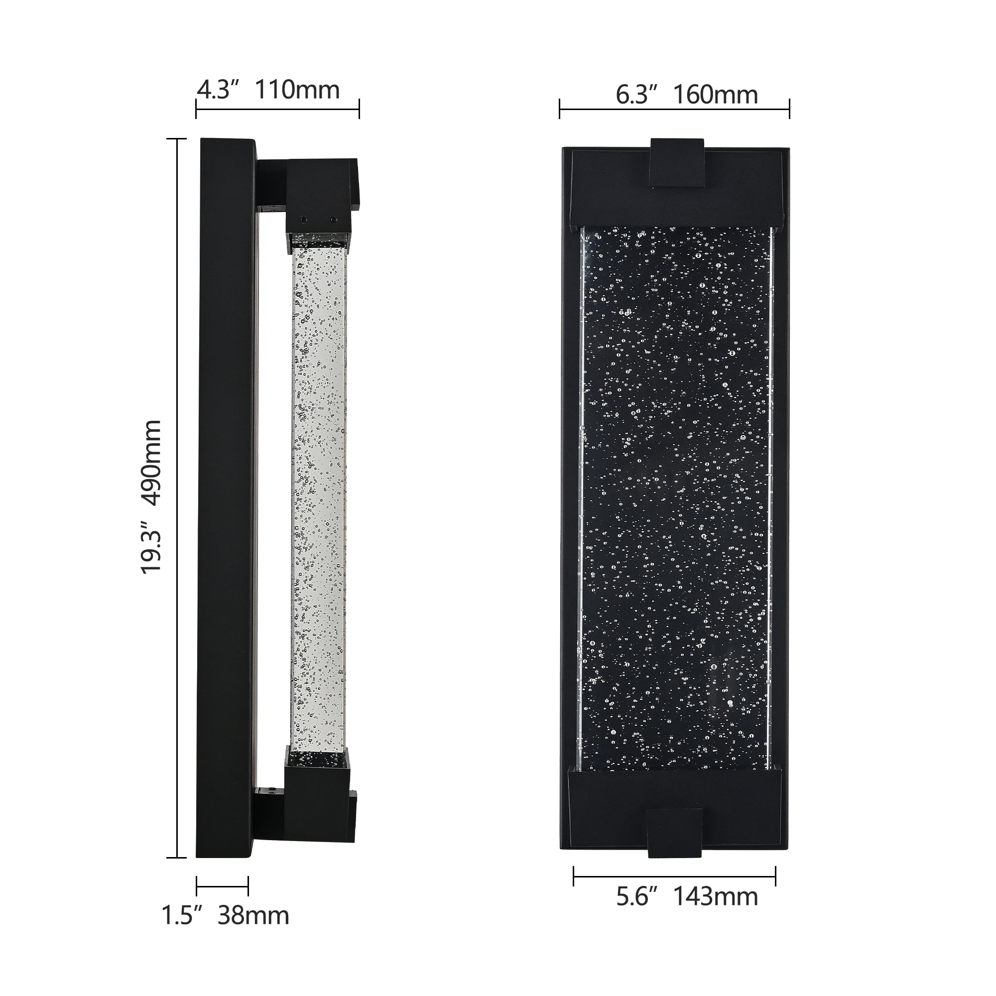 Leumius 19"(H) Black Outdoor Wall Light with Bubble Crystal Glass, LED Light Source, Weatherproof Exterior Sconce for Patio, Porch or Garage (1-Pack)