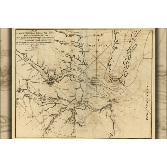24"x36" Gallery Poster, revolutionary war map of Chesapeake Bay