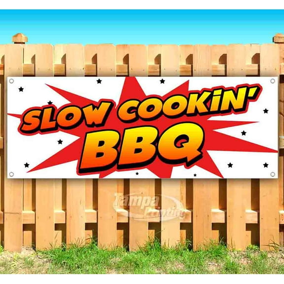 Slow Cookin' BBQ 13 oz Vinyl Banner With Metal Grommets