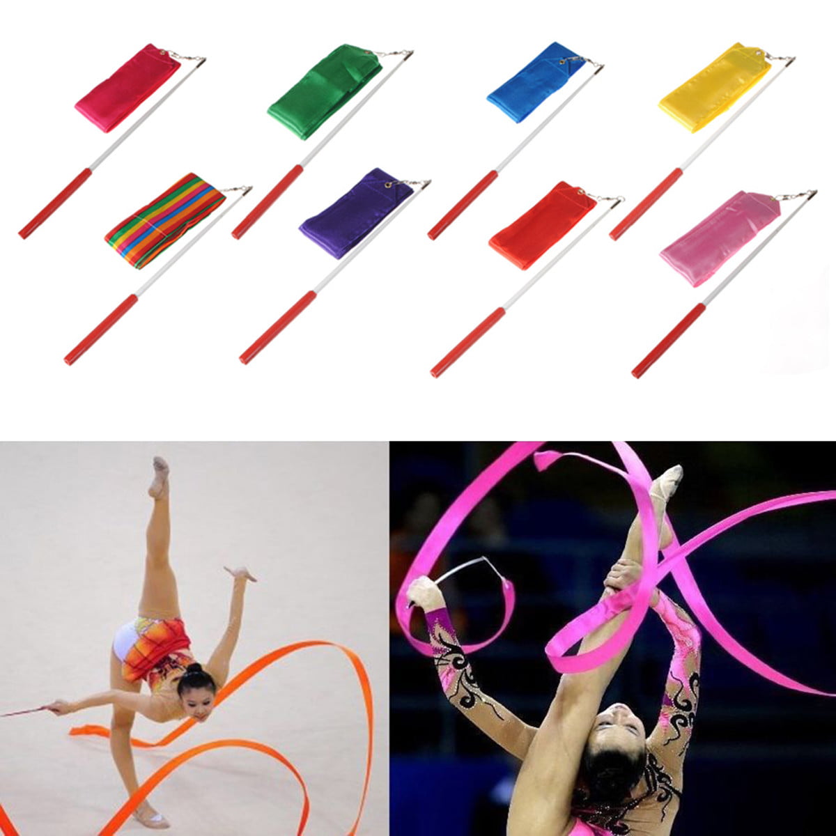 Rhythmic Gymnastics Ribbon Hot Pink Ballet Dance Twirling Streamer Stick Rod 4M 