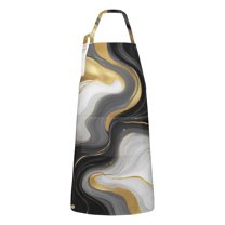 Black Marble Gold Wave Pattern Apron-Garden Aprons for Women with Pockets-Cotton Linen Waterproof Kitchen Cooking Gardening Aprons Adjustable for Kitchen,Cooking,BBQ and Salon 33x27 Inch
