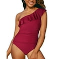 thumbnail image 4 of Hilor Womens One Piece Swimsuits One Shoulder Swimwear Asymmetric Ruffle Monokinis Bathing Suits, 4 of 11