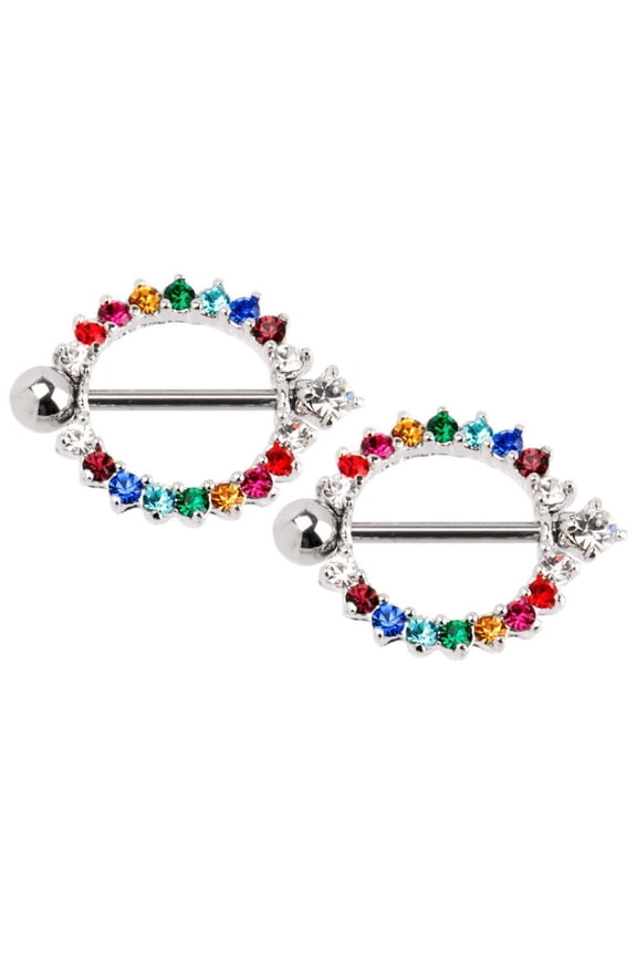 Nipple Shields Ring Rainbow Gems Round 14g 5/8