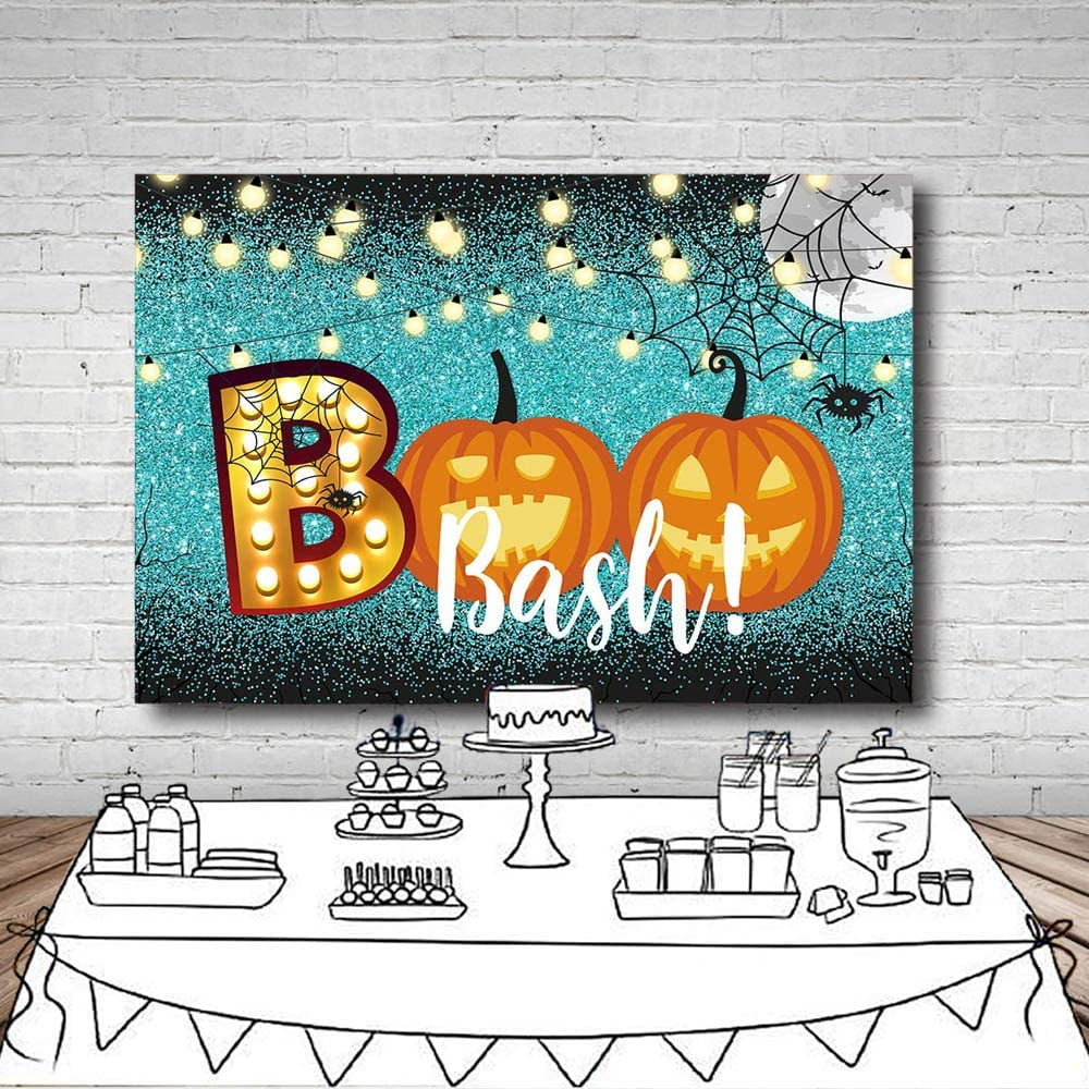 Halloween Boo Party Decoration Photo Studio Booth Fond Props Paillettes Lumieres Citrouille Boo Bash Banniere Boos Et Booze Costume Party Brillant Bleu Toiles De Fond Pour Photographie 7x5ft Walmart Canada