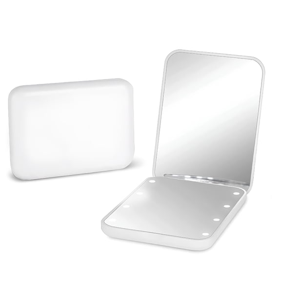 XIBUFE Pocket Mirror, 1X/3X Magnification Led Compact Travel Makeup Mirror with Light for Purse, 2-Sided, Portable, Folding, Handheld, Small Lighted Mirror for Gift, White
