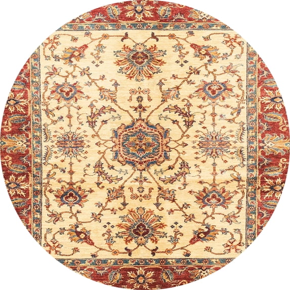 Ahgly Company Indoor Round Abstract Mustard Yellow Oriental Area Rugs, 4' Round