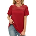 thumbnail image 5 of Ronuti Women's Tops Casual Scoop Neck Short Sleeve Waffle Knit Hollow Out Shirts Loose Tunic Tops Blouses, 5 of 10