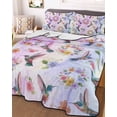 thumbnail image 3 of Quilts Twin Size, Pink Purple Hummingbird Soft Comforter Bedding Set for Bed, Spring Watercolor Flowers Leaf Plant Lightweight Quilted Bedspread with Pillow Cover(2 Pieces) for All Season, 68x86 Inch, 3 of 6