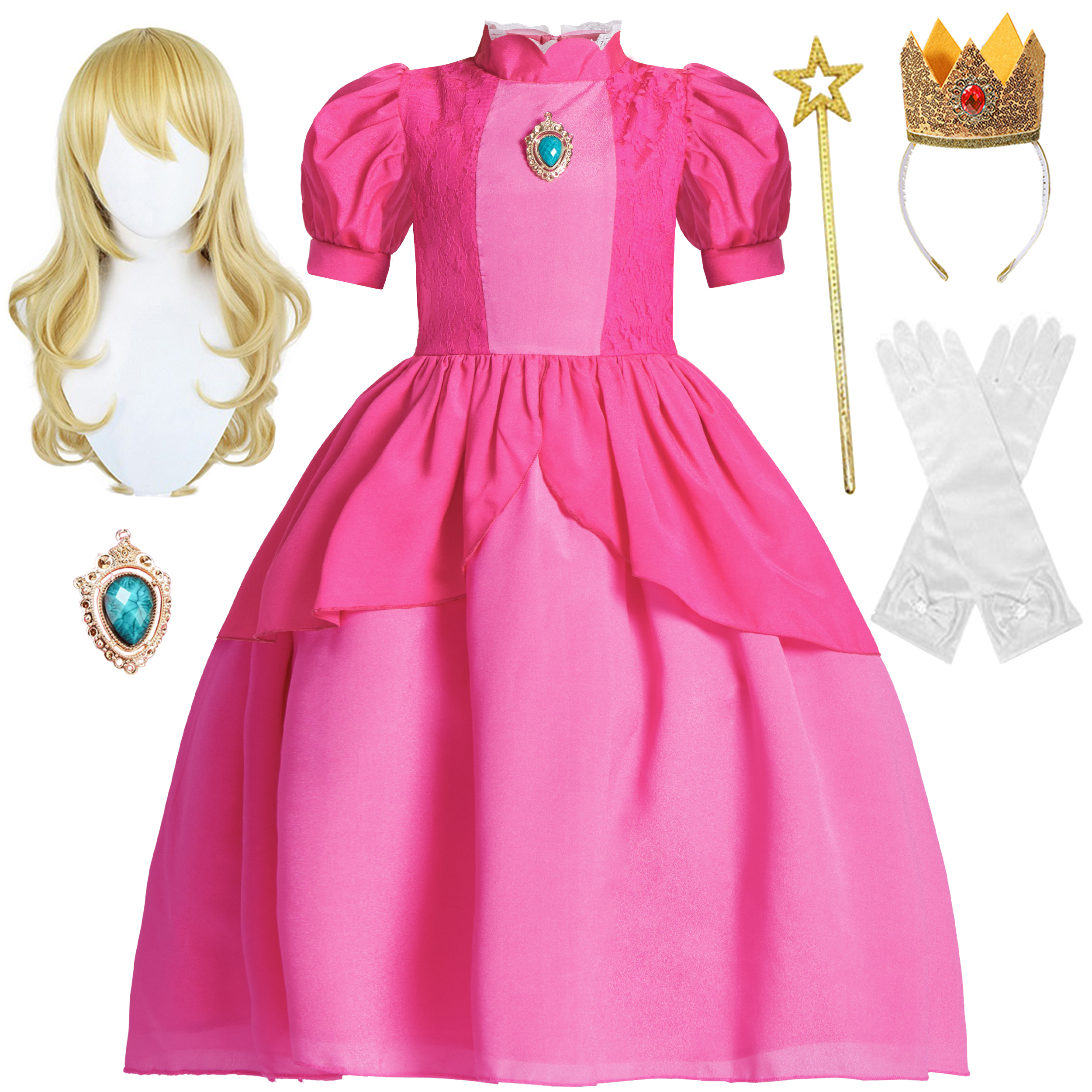 IKALI Girls Pink Princess Costume Dress, 6-Piece Set