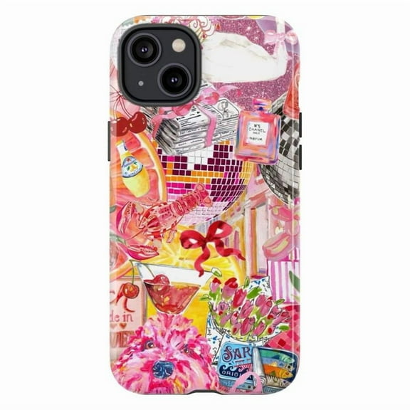 Playful Y2K Collage Phone Case, Bright Party Vibes Protective Cover for iPhone 16 15 14 13 12 11 Pro Max Plus Mini
