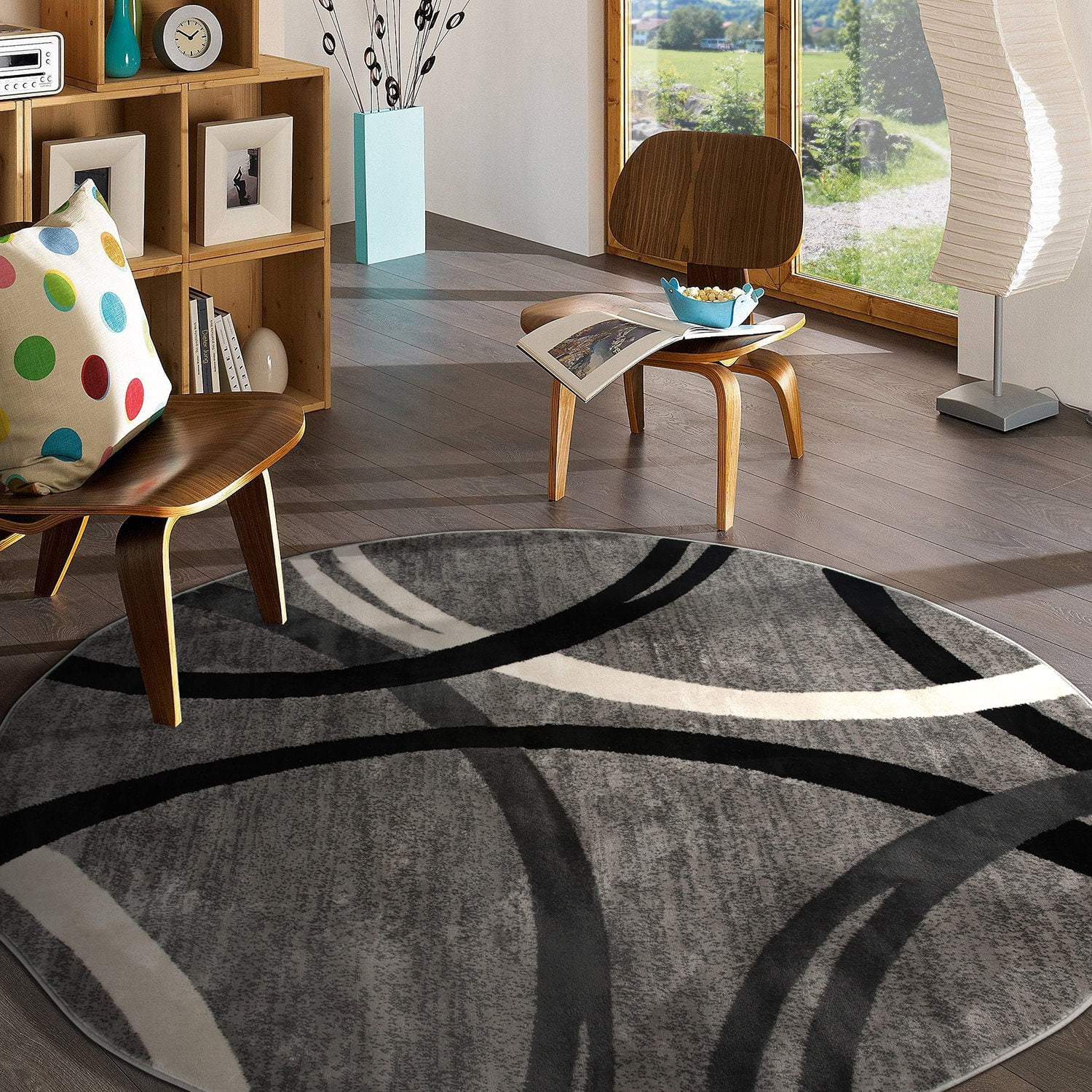 World Rug Gallery Contemporary Abstract Circles Design Gray 6'6