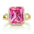 thumbnail image 2 of Gem Stone King 18K Yellow Gold Plated Silver Pink Created Sapphire Engagement Ring for Women | 6.60 Cttw | Octagon 12X10MM | Gemstone September Birthstone | Size 7, 2 of 4