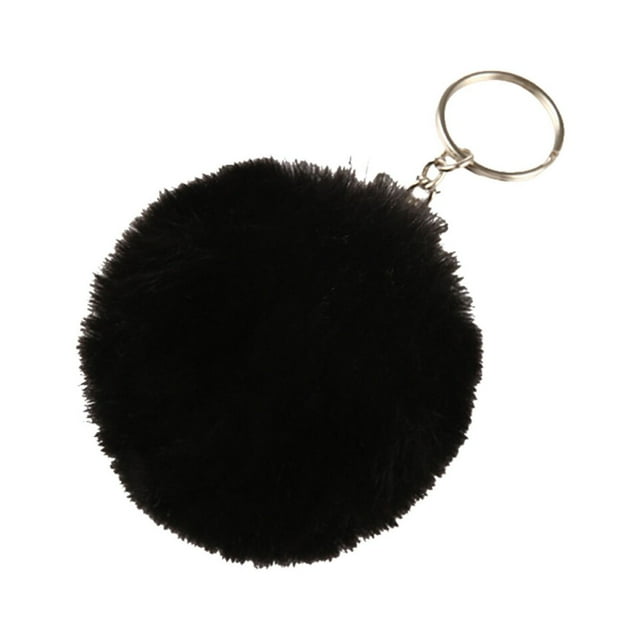 Fuzzy Ball Keychain Supple Comfortable Lovely Key Rings Adorable Practical Key Chains Women for Children Adults Elderly Students Black 5cm