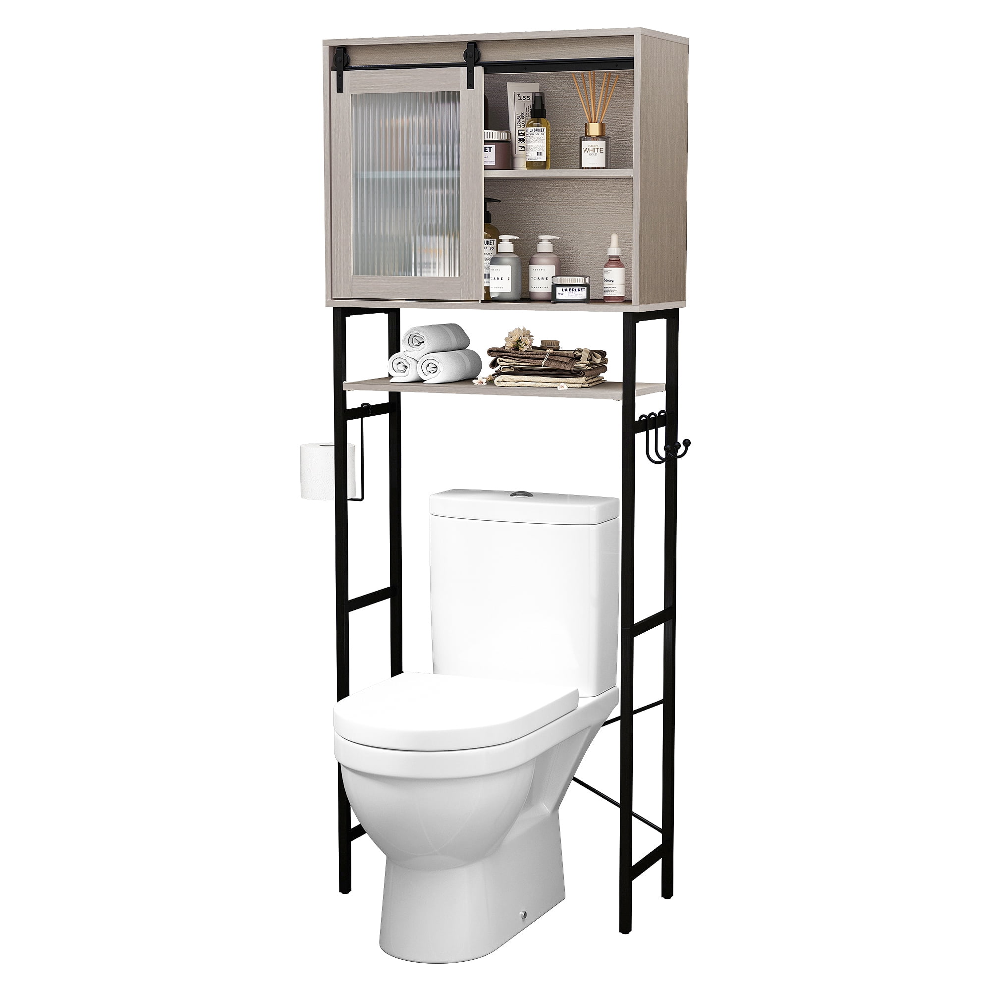 HLR Bathroom Storage Over Toilet with Sliding Door, Gray Over