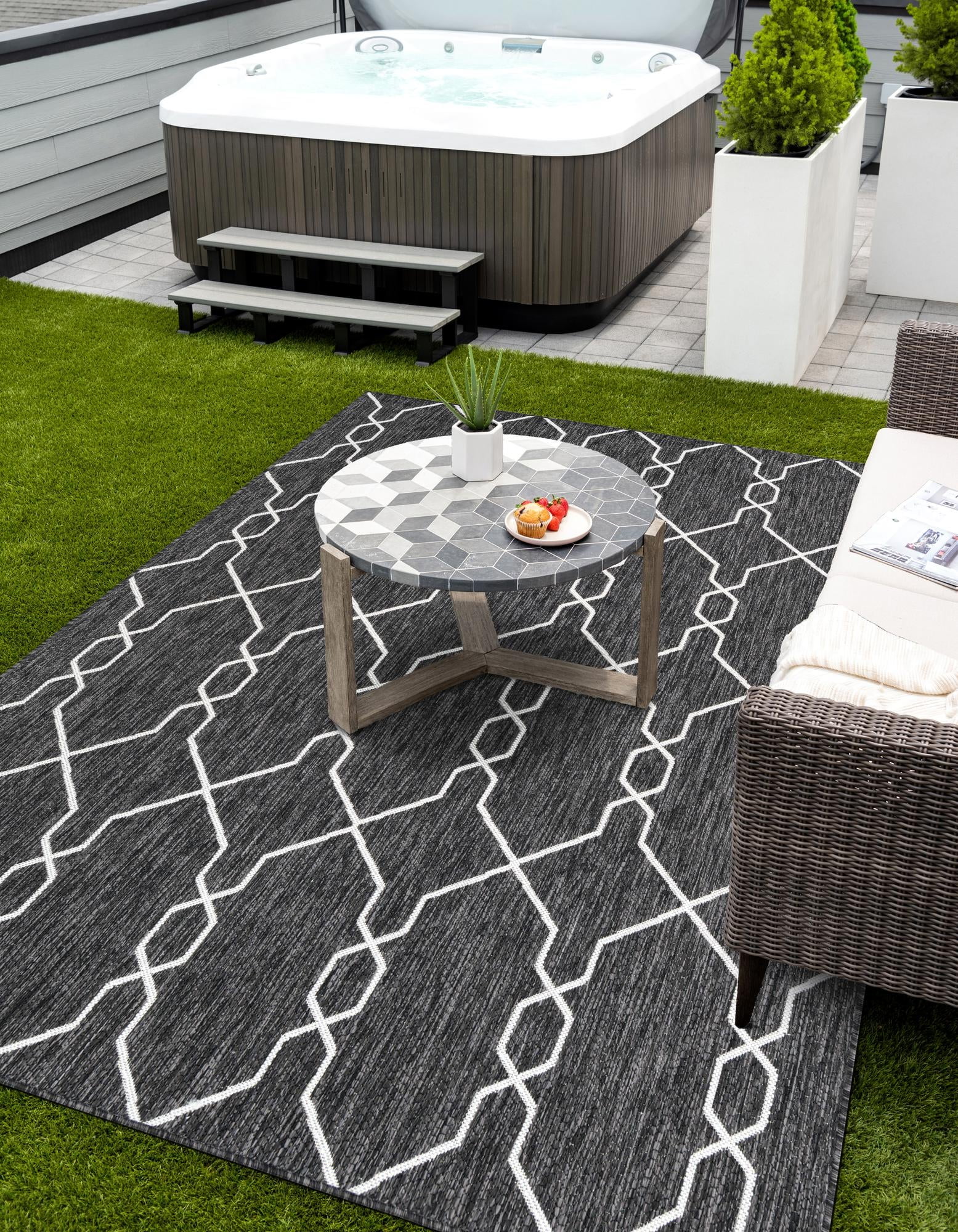 Unique Loom Outdoor Trellis Collection Tribal Geometric Transitional Indoor and Outdoor Flatweave Blue Area Rug (9＆#39; 0 x 12＆#39; 0) Unique Loom Outdoor Trellis Collection Area Rug - Tribal Trellis