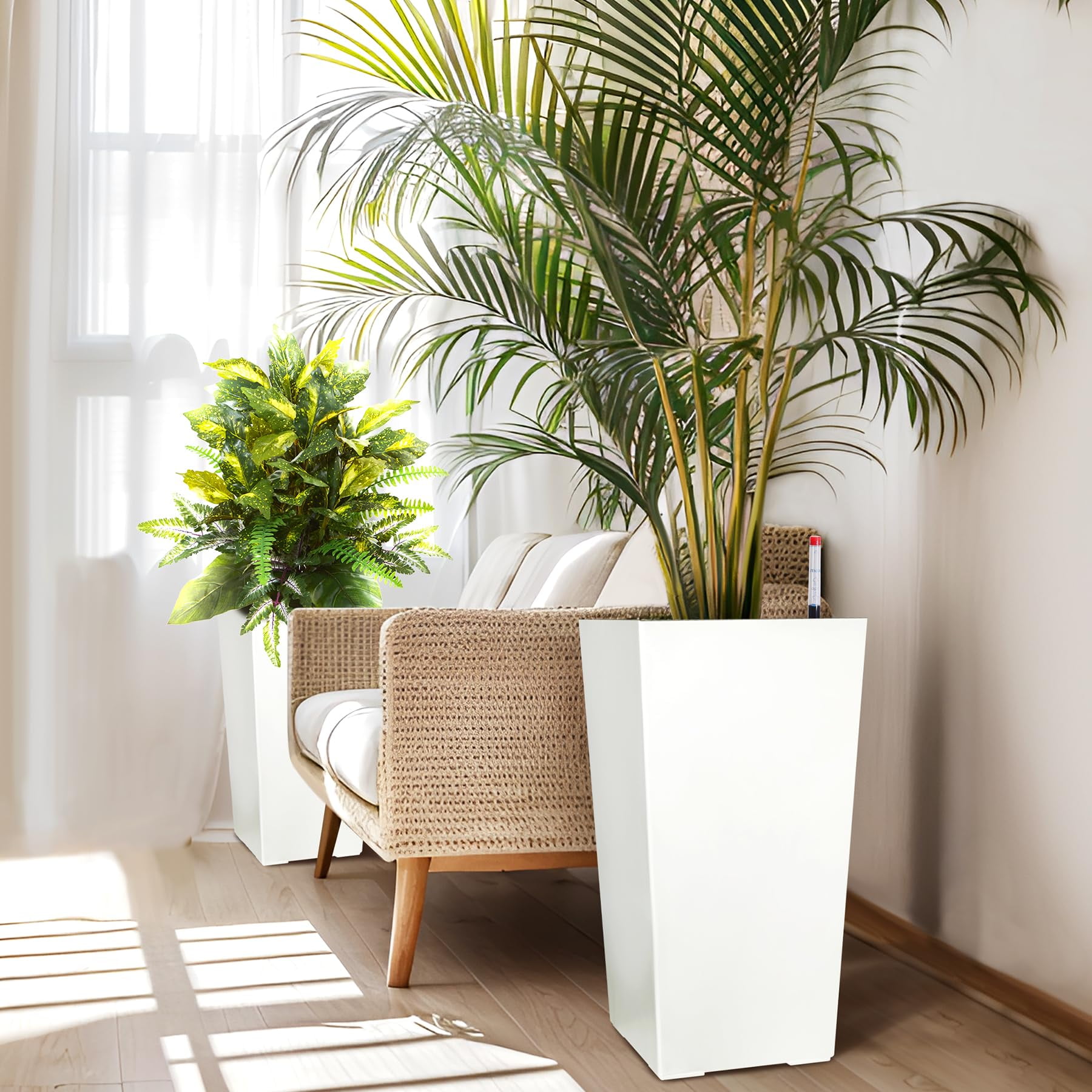 TROPOW Flower Pots,Set of 2,16-Inch Tall Rectangular Planters,Flower Pots for Indoor Plants,Modern Indoor/Outdoor Plant Pots,White