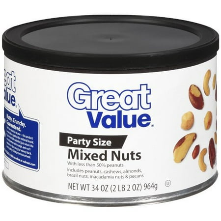 Great Value Mixed Nuts Party Size, 34 Oz.