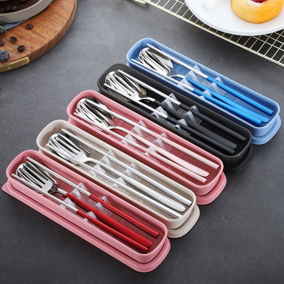 Portable Reusable Utensil Set with Case, Stainless Steel Fork Spoon Chopsticks for Camping, Travel, Work, School, Lunch